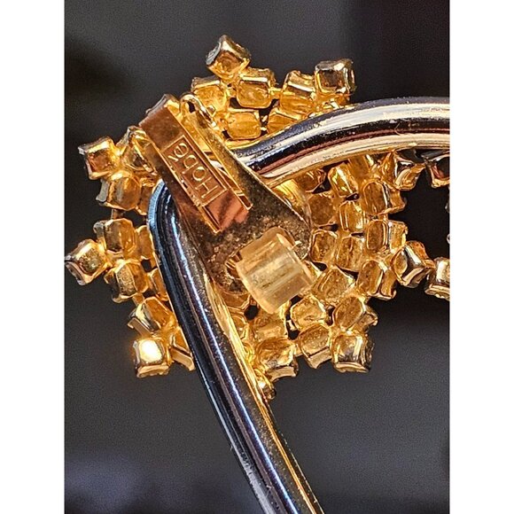 Vintage Hobe‎ Emerald Green Rhinestone Earrings Gold Tone Starburst Roller Clip - Picture 4 of 7